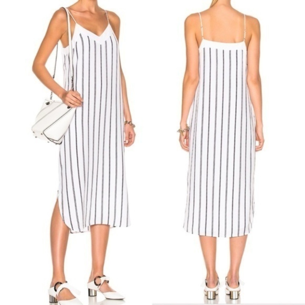 Equipment Dian White‎ & Black Striped 100% Silk Midi Dress Size Medium